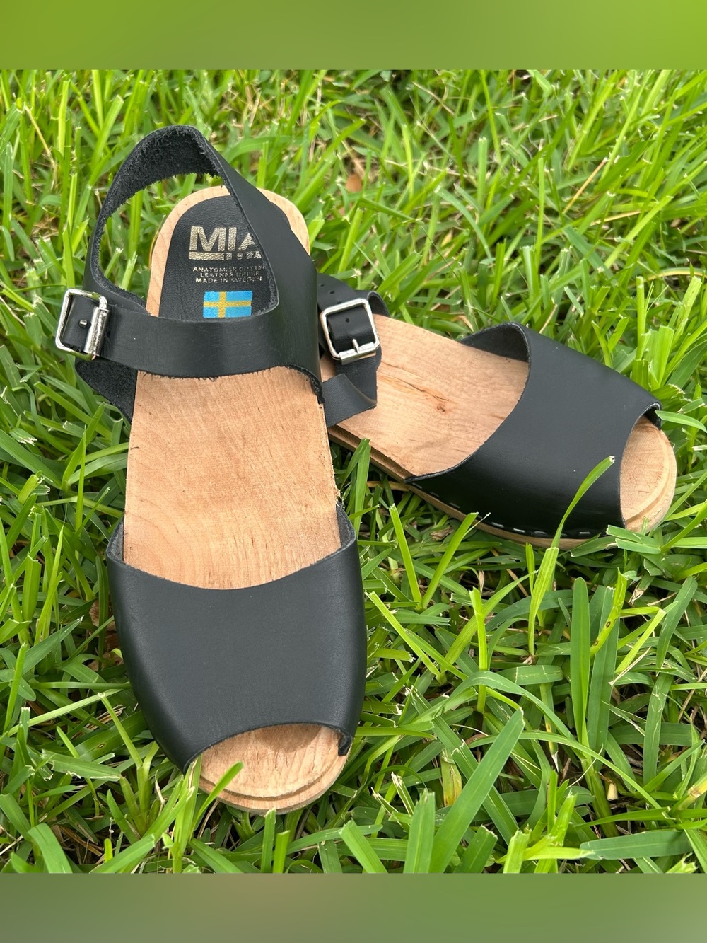 MIA Black Leather Open-Toe Slingback Sandals